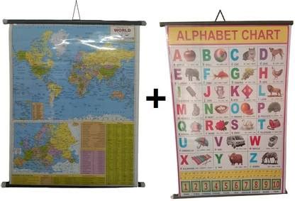 Learning Educational Charts for Kids | World Map and English Alphabet ...