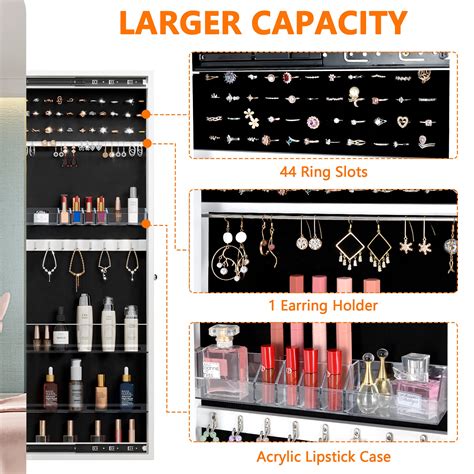 LVSOMT 360° Swivel Full-Length Mirror Jewelry Cabinet Armoire, White ...