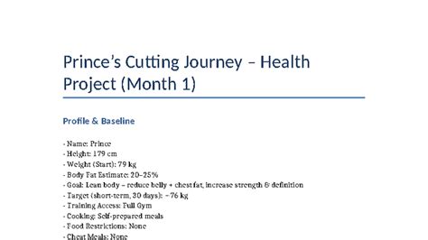 Prince Cutting Journey Health Project (Month 1) Overview - Studocu