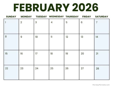 February 2026 Calendar - Free Printable With Holidays And Observances