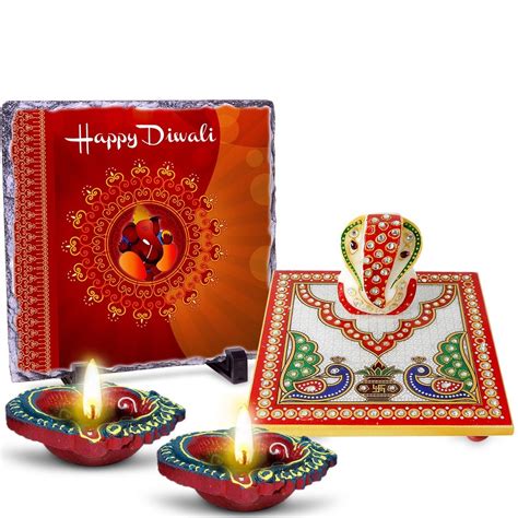 Buy May The Blessings of Lord Ganesha 2 Diyas, Chowki Ganesha ji & Rock ...