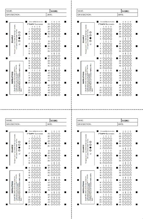 Image result for Math Answer Sheet