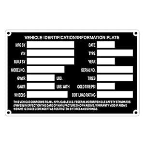 Blank Trailer ID Data Plate VIN MFG & DOT Serial Number TAG 5 1/2" x 3 ...