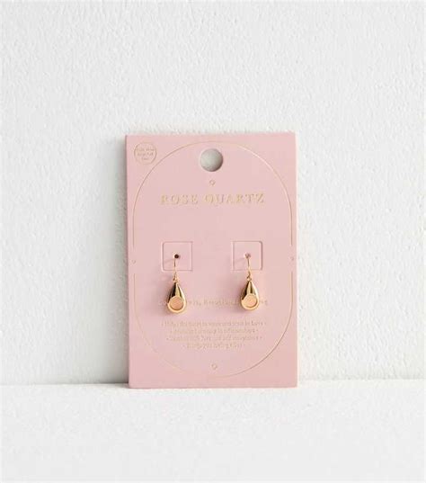 Gold Tone Semi Precious Rose Quartz Teardrop Earrings | New Look