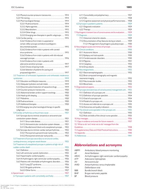 2018 esc guidelines for the diagnosis and management of syncope | PDF