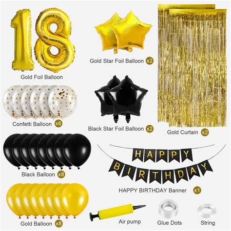 Buy 18th Gold Black Birthday Party Decorations Kit for Woman and Man,30 ...