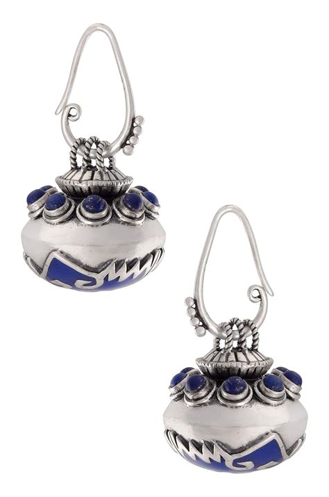 TRIBE Blue Silver Lapis Studded Enamelled Kilm Dome Earrings for Women ...