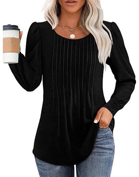 Tunic Tops for Women 2024 New Fashion Pleated Long Puff Sleeve Shirts ...