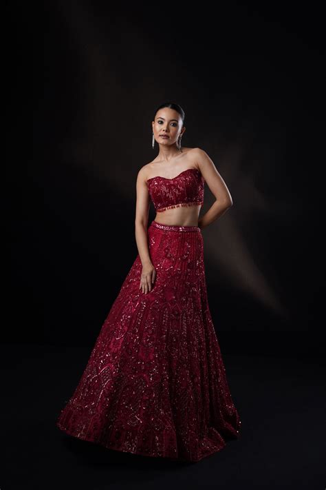 "Rosetta" Burgundy Floral Lehenga Set – KIASA by Ronak & Shruti