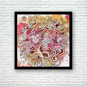 BOXD Hippie Cartoon Doodles D3 Painting Poster Black Frame 13 X 13Inch ...