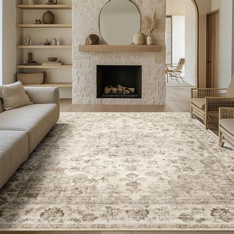 WondRg 9x12 Neutral Area Rug Beige Floral Living Room Bedroom Large ...