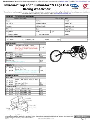 Fillable Online Fillable Online Invacare Top End Eliminator OSR Racing ...