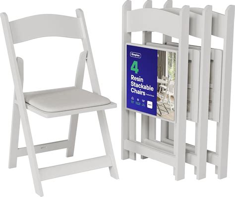 Amazon.com: SIMPLEX 4 White Folding Chairs – Resin Stackable Foldable ...