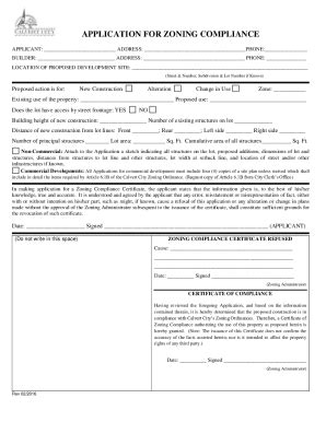Fillable Online APPLICATION FOR ZONING COMPLIANCE CALVERT CITY ...