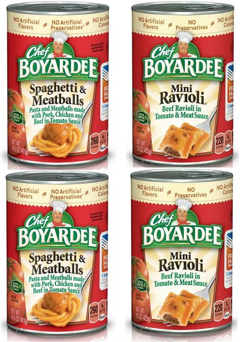 Chef Boyardee Beef Pasta Variety Pack, 2 Spaghetti and Meatballs, 2 ...