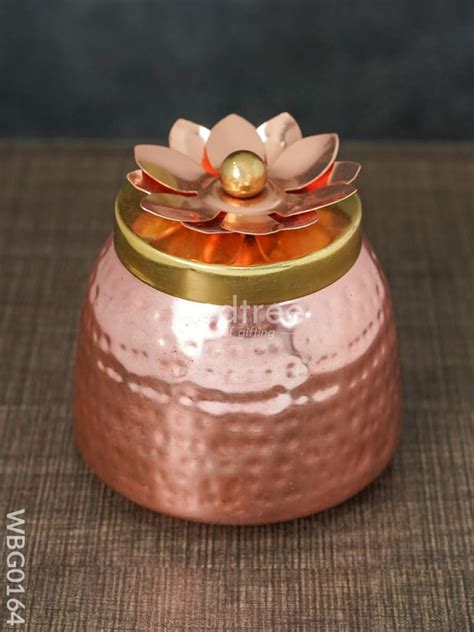 Copper Coated Dry Fruit container with Brass Lid - WBG0164 – Wedtree
