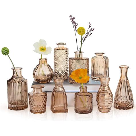 TIED RIBBONS Glass Bud Vases for Flowers – Pack of 10 Amber Antique ...