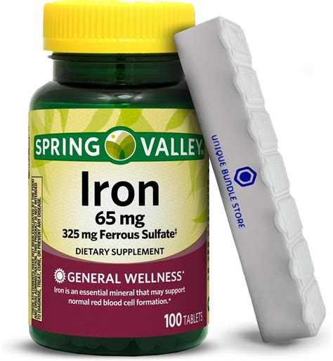 Amazon.com: Unique Bundle Store Spring Valley, Iron 65 mg 325 mg Ferrous Sulfate, 100 Count ...