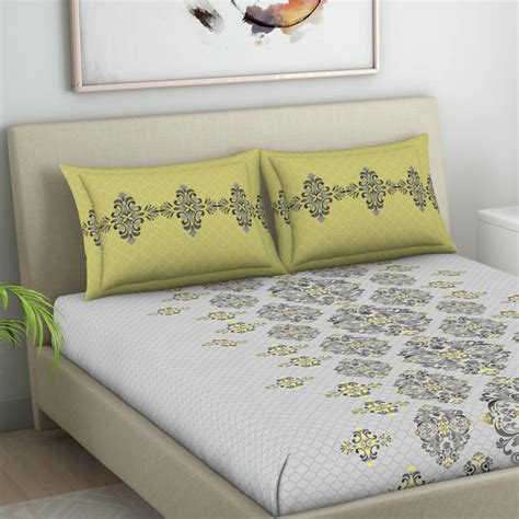 Buy WELSPUN Seasons Best Cotton 104TC Printed 3Pcs Queen Bedsheet Set ...