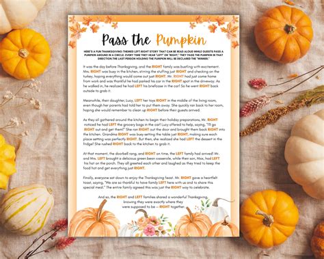 Pass the Pumpkin Game Printable, Prize Left Right Game, Easy ...