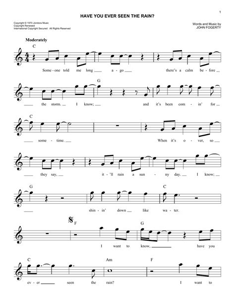 Have You Ever Seen The Rain? by Creedence Clearwater Revival Sheet Music for Easy Lead Sheet ...