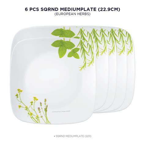 Corelle Asia Square Round Collection European Herbs 22.9 cm Square Rou ...