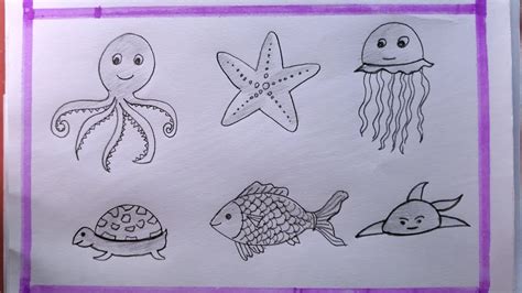 How To Draw Water Animals/Drawing Easy Sea Animals - YouTube
