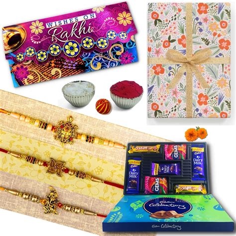 Almoda Creations 3 Panchdhatu Rakhi for Brother, Rakhi Greeting Card ...