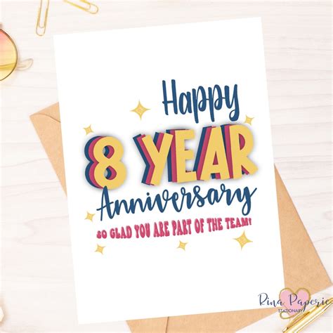 Happy 8 Year Anniversary Work Anniversary Card Instant - Etsy