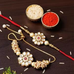 CATALYST Bhaiya Bhabhi CR : 64 WHITETINK & MAROON ROUND Kundan Rakhi ...