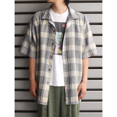【CUBA】1990s S/S oversized rayon ombre check open-collar shirt -7635- | cv