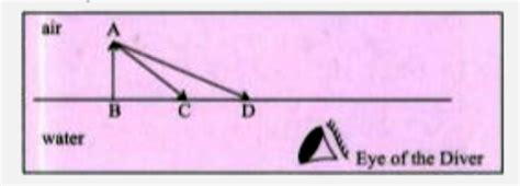 A diver in water looks obliquely at an object AB in air. Show the path ...