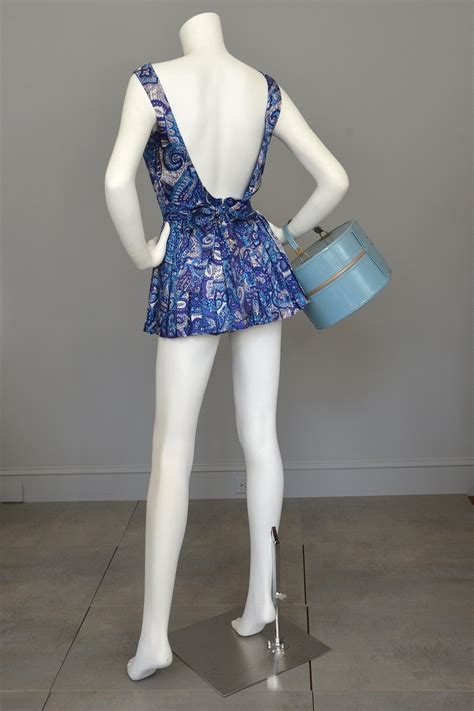 1950s Blue Paisley Vintage Pinup Romper Bathing Suit Playsuit ...