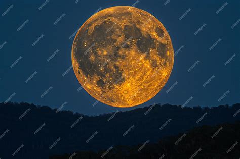 Premium Photo | A full moon orange in color and round with no surface texture set against the ...