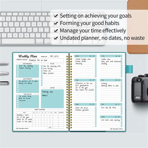 Buy Weekly Planner Undated, Weekly Goals Schedule Planner with Spiral ...
