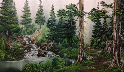 "Misty Woodlands" - Acrylic Wet on Wet, 67x40cm stretched canvas : r/HappyTrees