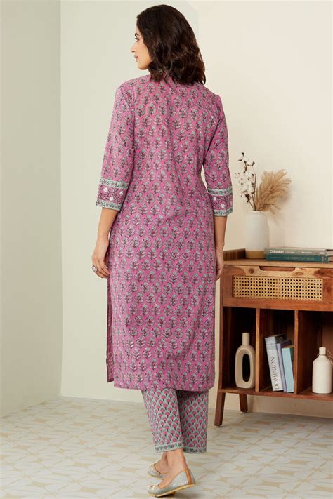 Buy Purple Hand Block-Printed Straight Cotton Kurta for Women | FGMK23 ...