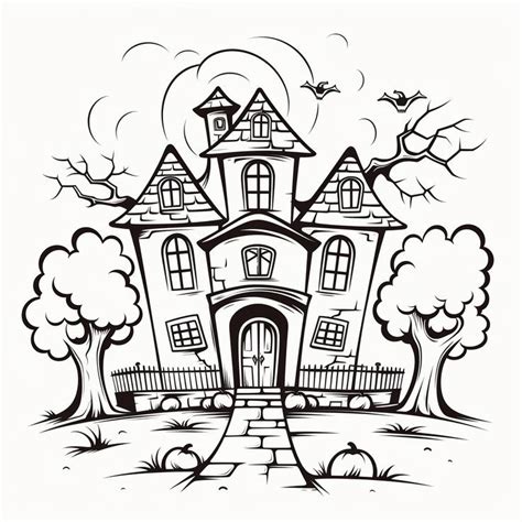 Haunting Halloween Haunted House Coloring Pages | Witch coloring pages ...