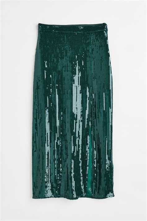 Sequined skirt - Dark green/Sequins - Ladies | H&M