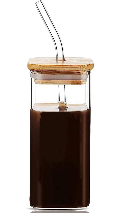 Buy KELVEE Drinking Glasses Tumbler with Bamboo Lids and Glass Straws ...