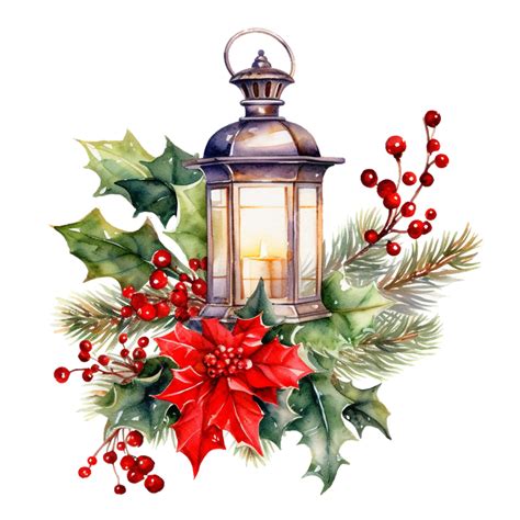 Christmas Lanterns With Floral Decorations, Christmas, Illustration ...