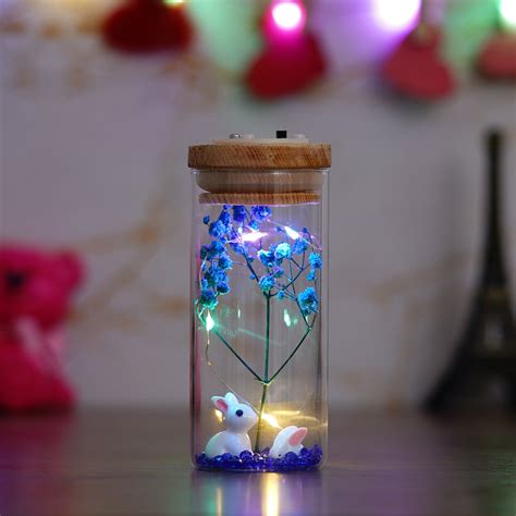 Blue Flower with Rabbit Jar with Lights- eCraftIndia Online