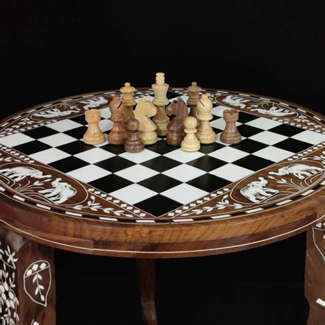 Chess Table Wooden Inlay|Wooden Chess Pieces|Chess Board Game Table|Ch