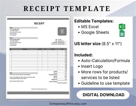 Receipt Excel Template