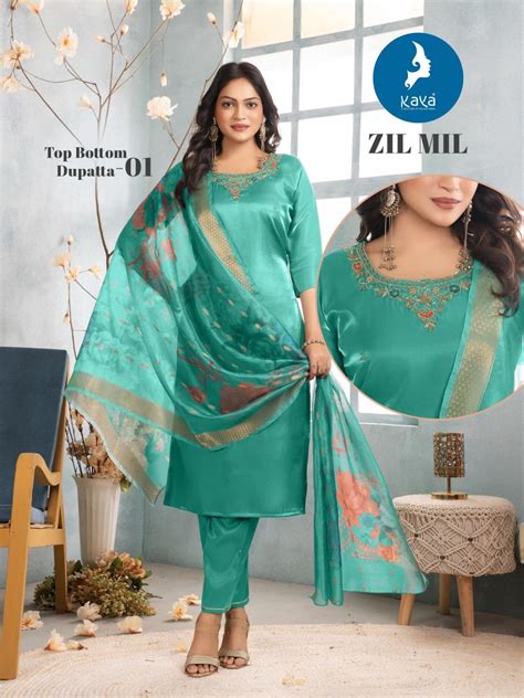 Kaya Zil Mil Roman Glass Designer Kurti Pant And Dupatta Set