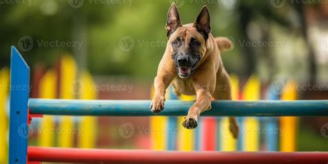 HighEnergy Belgian Malinois Jumping Over Obstacle in Dog Agility Course ...