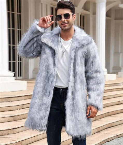 Men's Luxury Faux Fur Coat Thicked Cardigan Coat Thermal Long Coats ...