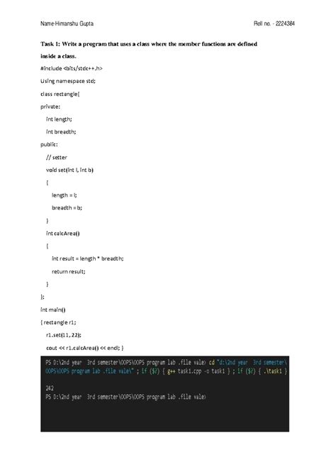 OOPS file - question paper - Task 1: Write a program that uses a class ...