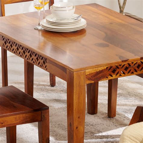 Buy Helios Disa Sheesham Wood 4-Seater Dining Set with Chairs - Brown ...