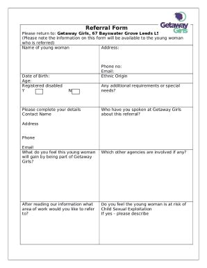 Getaway Girls Referral Doc Template | pdfFiller